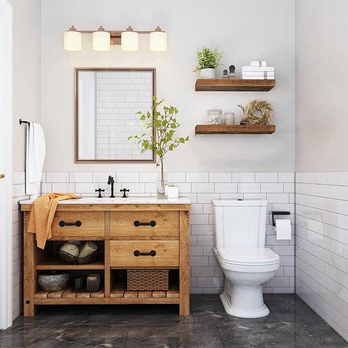 QEEIG Floating Shelves for Wall Bathroom Shelf Bedroom Kitchen Living Room Farmhouse Small Book Shelf 16 inch Set of 2, Brown (015-BN2)