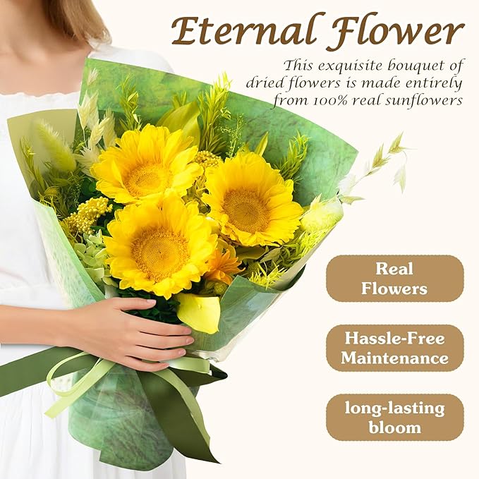 Preserved Flowers Sunflower Bouquet, Flowers Fresh Bouquet for Delivery, Preserved Eternal Flowers Bouquet Birthday Gifts for Women, Mom, Wife, Mothers Day, Grandma Her, Daughter That Last 1-3 Years