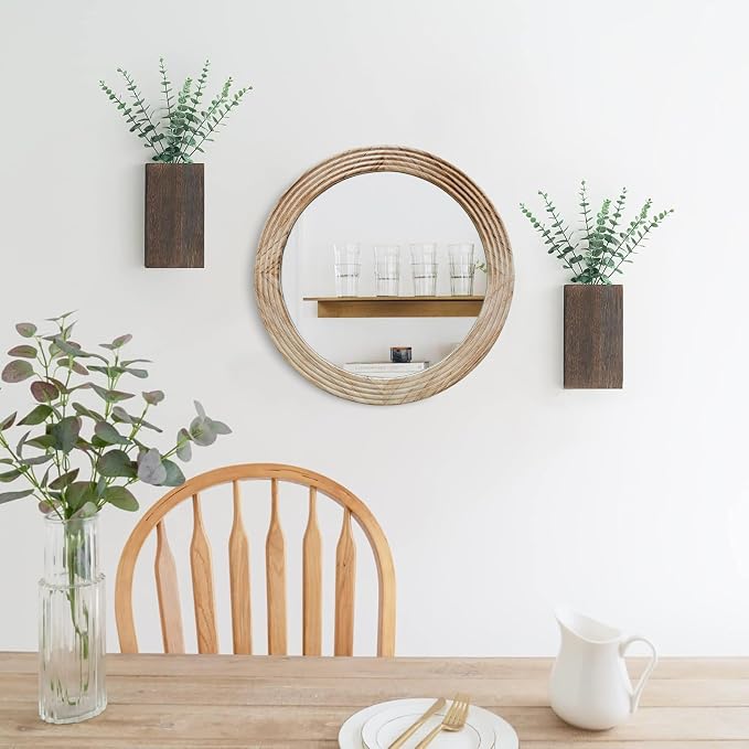 LOSOUR Round Mirror, Farmhouse Decor Solid Wood Frame Wall Circle Mirror, Decorative Mirrors for Bathroom Over Sink, Living Room, Entryway,Bedroom, Entryway, Hallway,Foyer (1, Brown, 24" L x 24" W)