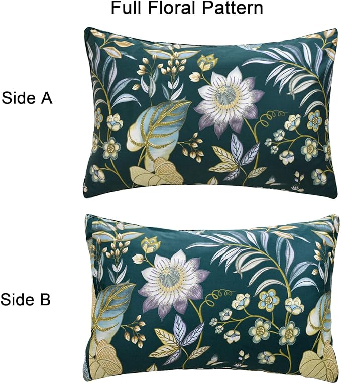 FADFAY Sheets Set Twin Teal Elegant Floral Bedding Tropical Plam Leave Sunflower Bedding 800 Thread Count Luxury Summer Sheets 100% Egyptian Cotton Deep Pocket Bed Sheets Set, 4 Pieces-Twin Size