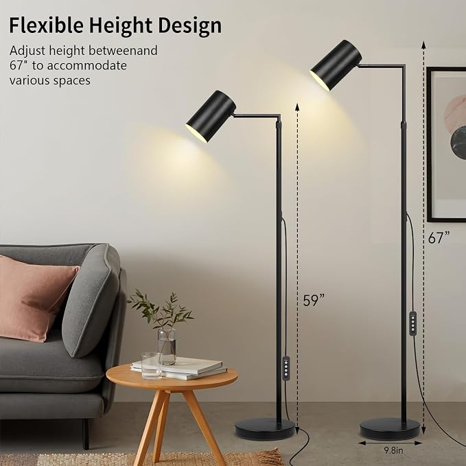 Ldeco Arc Black Floor Lamp for Living Room with Timer, Stepless Dimmable&Height Adjustable Modern Reading Standing Lamps for Living Room,Reading Room,Office,LED Bulb Included (Black-DM)