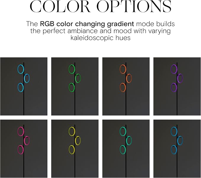 Brightech Saturn Modern Color Changing Floor Lamp - Tall Tree LED Lamp Perfect for Living Room Decor - Beautiful RGB Color Gradient and 3 LED Lights for Bedroom, Office, Reading - Black