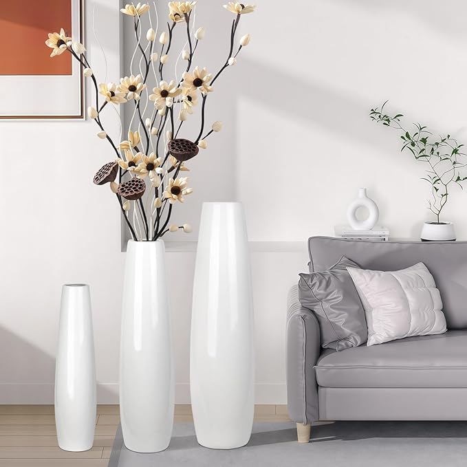 White Ceramic Floor Vase 17.7 Inches Tall Flower Holder Decorative Large Vases for Table Centerpieces Shelf Home Decor Living Room Branches Sky-Dried Flower Arrangement Simple Decorative