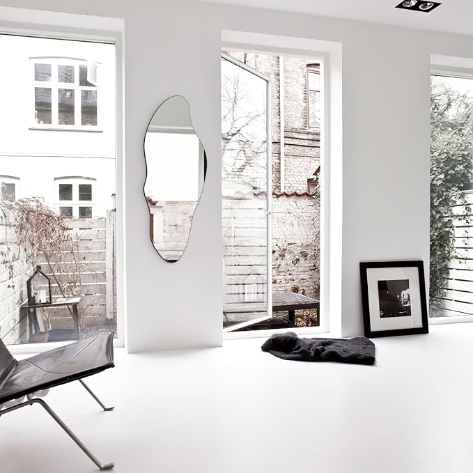 Black Irregular Full Length Mirror,20"x47" Farmhouse Wooden Asymmetrical Full Body Wall Mirror for Bathroom, Living Room, Bedroom, Entryway Hanging Horizontal/Vertical