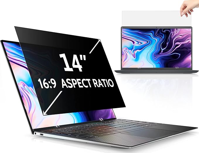 Peslv 14 Inch Laptop Privacy Screen for 16:9 Computer Monitor, Anti Glare Blue Light Filter Protector, Removable 14inch Security Shield Compatible With Lenovo Hp Dell Acer Asus Thinkpad Envy Xps