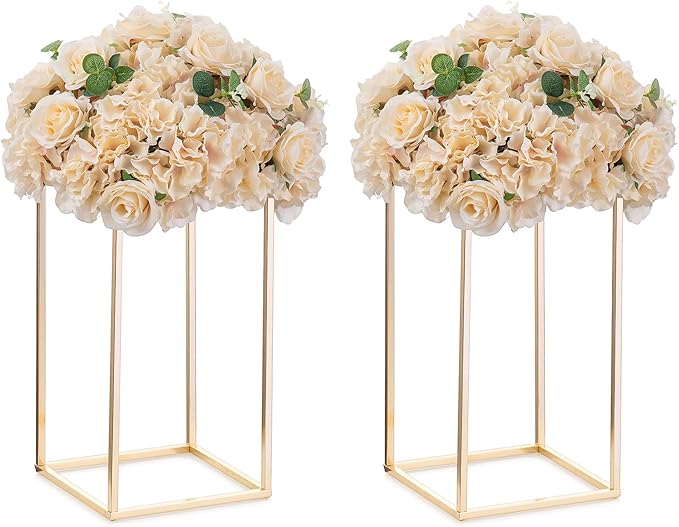 NUPTIO Gold Metal Rectangular Vase, 2 Pcs 15.75 inches Tall, Elegant Floral Centerpiece for Wedding, Housewarming, Mother's Day, Birthday, Anniversary, Party Decorations