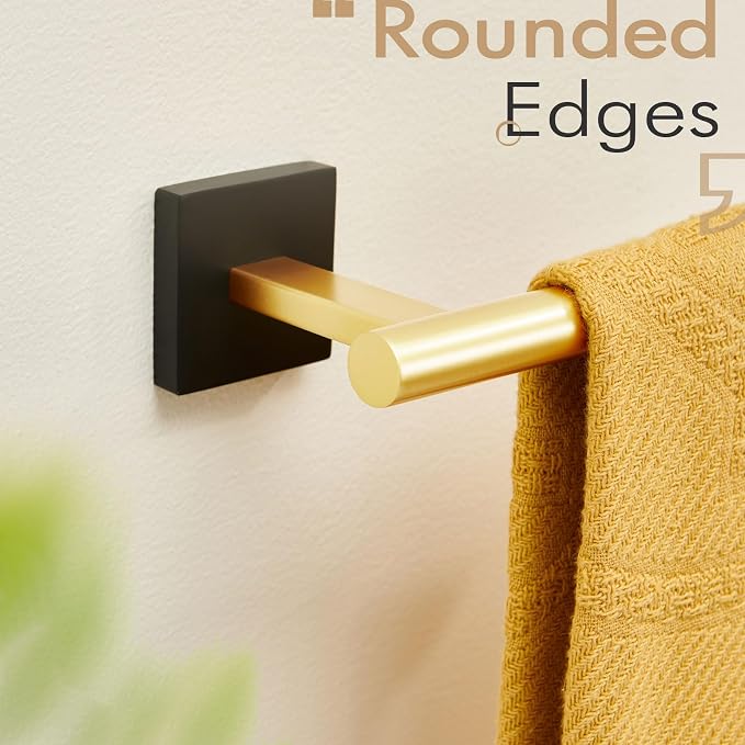 KOKOSIRI Bathroom Towel Bar Hand Towel Holders Wall Mount Toilet Kitchen Cabinet Paper Holder Stainless Steel Bath Hardware Black with Gold, B3008GDK