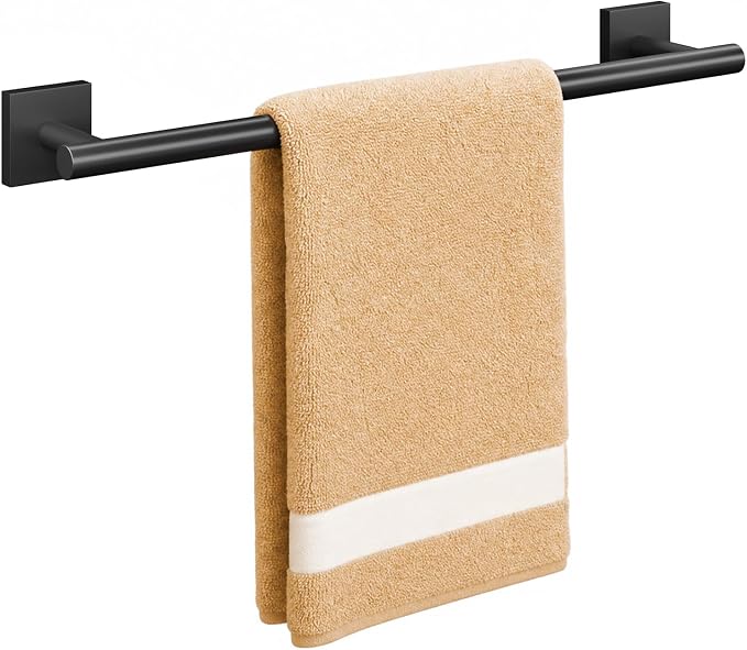 USHOWER Matte Black Towel Bar, 18 Inch Towel Racks for Bathroom Wall Mounted, 304 Stainless Steel Towel Holder with Square Base, Modern Home Decor (Total Length 20 Inch)