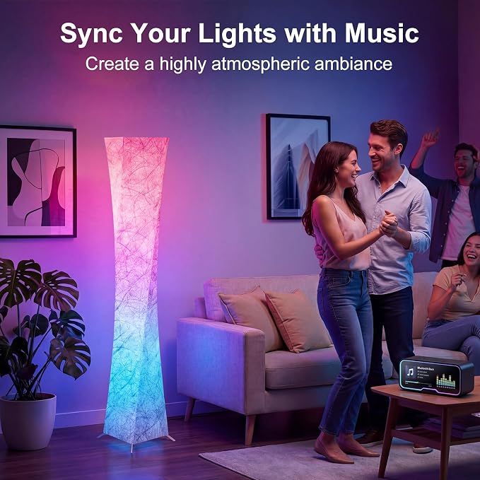 61'' Square Floor Lamp, RGB LED Corner Floor Lamp with Music Sync, 16W+ Colors & 3 Color Temperatures, APP & Remote Control, Modern Standing Lamp for Living Room Bedroom