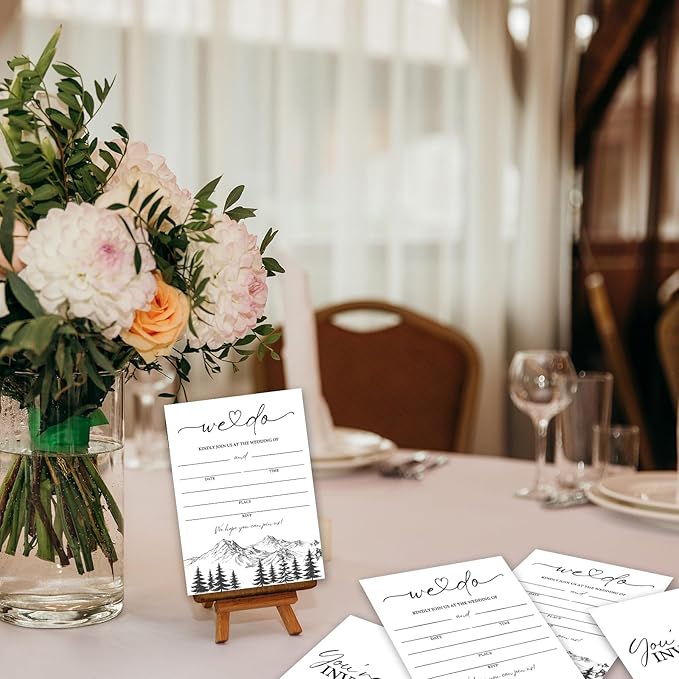 Mountain Wedding Invitations, 5"x 7" Minimalism Wedding Invites Card With Envelopes, 25 PCS for Party Decorations and Supplies - A09