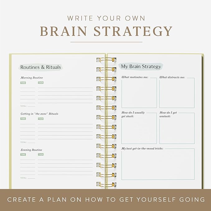 The ADHD Planner - Undated Daily/Weekly Schedule Organizer Journal - Habit Tracker Record Emotions & Mood - Academic Goals - Structure & Focus for Adults (Spiral) (Green)