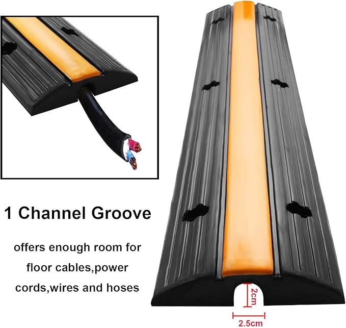 Reliancer 4 Pack 1-Channel Rubber Cable Protector Ramp Traffic Speed Bump 18000lbs Capacity Heavy Duty Cable Protective Cover Ramp Driveway Hose Cord Track Protector Wires Concealer for Garage Parking