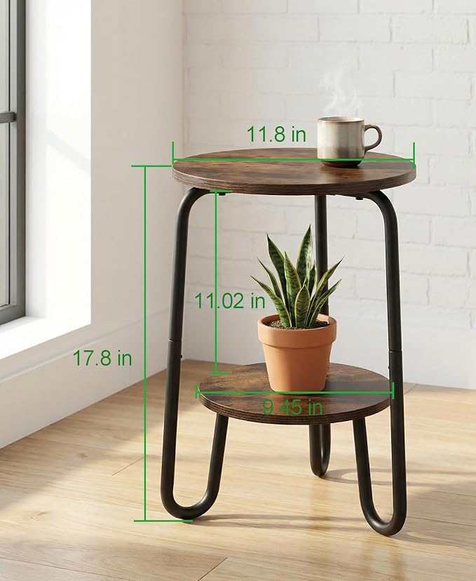 TREEZITEK 2 Tier Plant Table,Plant Stand Indoor Round Flower Pot Stand,17.8 Inch Tall Corner Plant Holder for Living Room, Balcony,Small Side Table for Coffee and The Remote