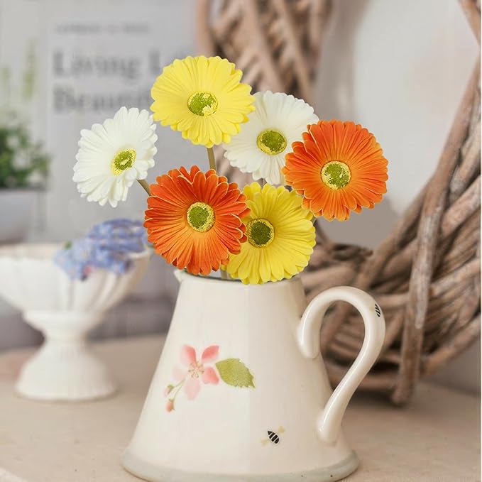 6 Pcs Artificial Gerbera Daisies Flowers Artificial Daisy Bouquet Fake Daisy Stems Faux Flowers Bulk Artificial Flowers Wildflowers Silk Flowers for Wedding Bridal Bouquet Party Home Kitchen