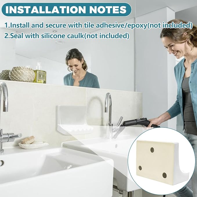 White Vintage Wall-Mounted Ceramic Soap Dish for Shower Wall Retro Ceramic Soap Holder Porcelain Soap Tray for Home Bathtub Bathroom Shower Accessories