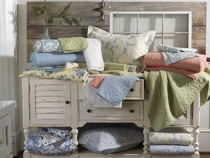 Laura Ashley - King Quilt Set, Reversible Cotton Bedding with Matching Shams, Farmhouse Inspired Home Decor (Paisley Printed Patchwork Blue, King)