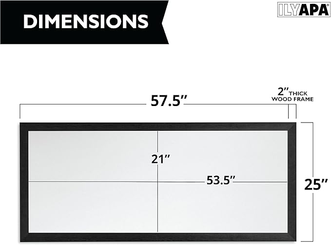 Ilyapa Extra Large Dry Erase Board for Wall - Wood Framed Magnetic White Board - 58 x 25 Inches Decorative Wall Hanging Menu Whiteboard - Black