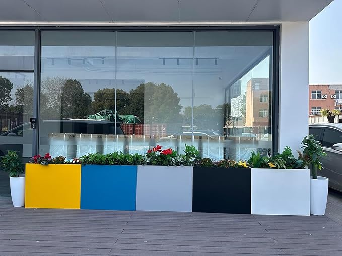 38" L x 13" W x 30" H Metal Tall Rectangular Planter - Large Planter Box for Outdoor Patio/Porch Modern Design for Plants, Flowers, Garden,Spliced Flower Pot (Navy)