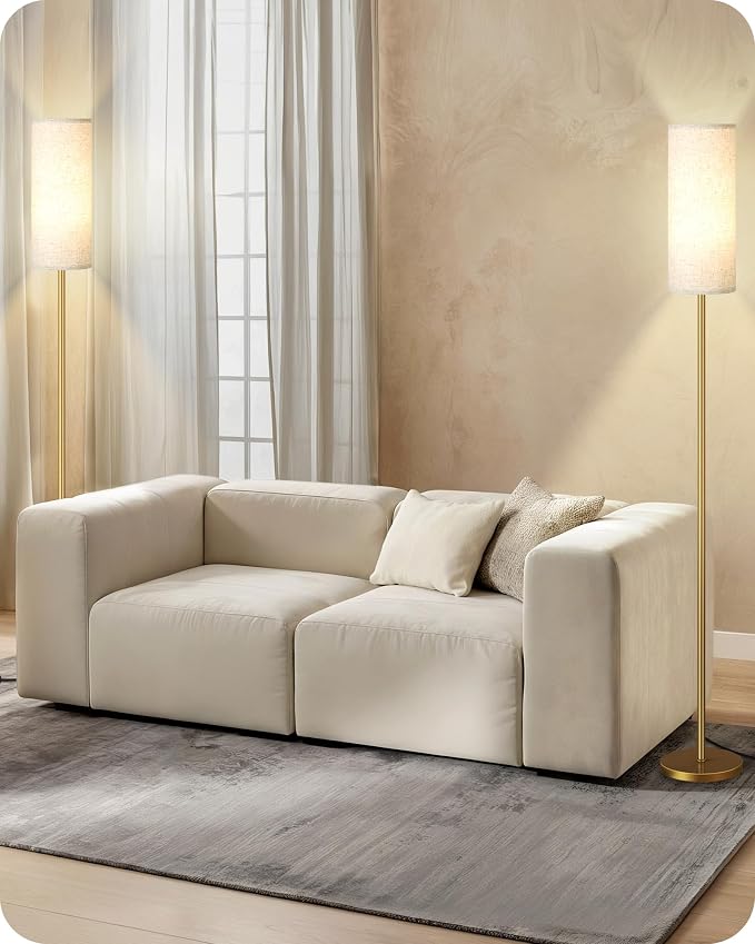 Dimmable Floor Lamp for Living Room with Remote and Foot Switch, Standing Tall Lamp, Bulb Included, 3000K-6500K, Beige and Gold, FCC Listed DE06LD05W1