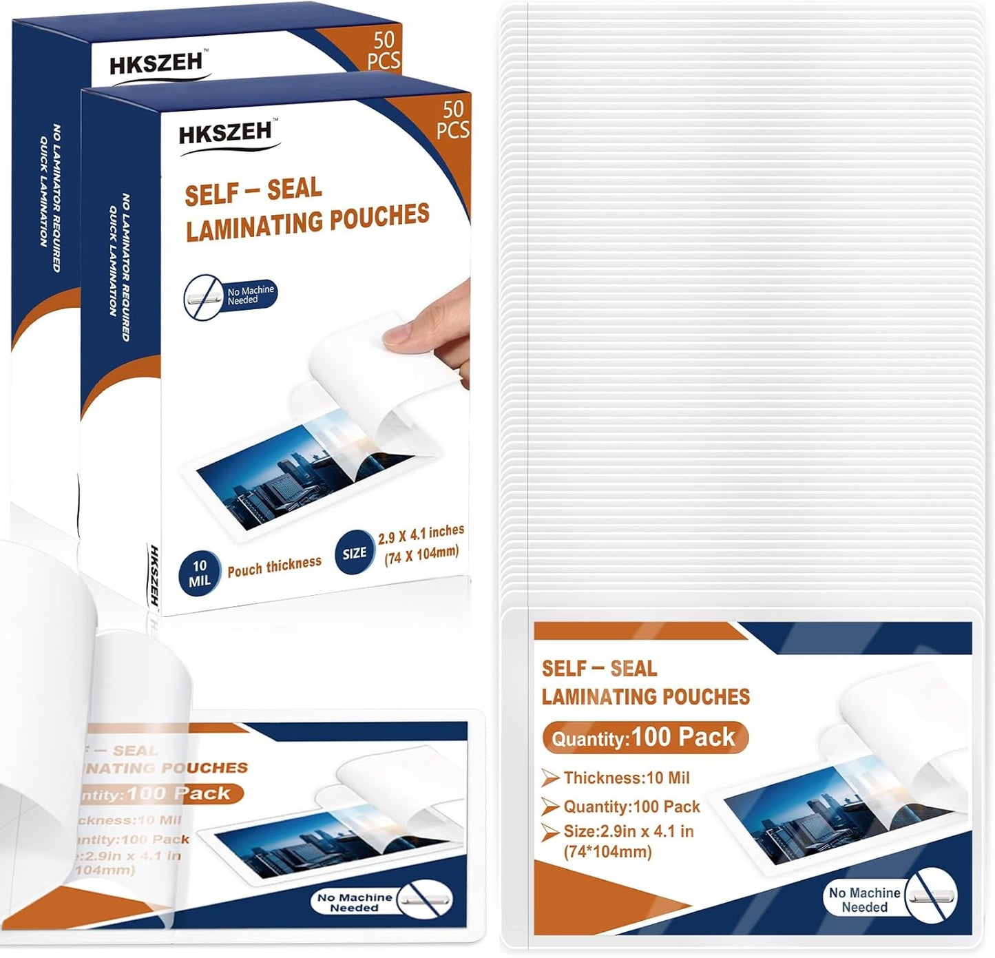 Skiennix Self-Sealing Laminating Pouches - 100 Pack, 10 Mil, 2.9"x4.1" for Business Cards | No Laminator Needed