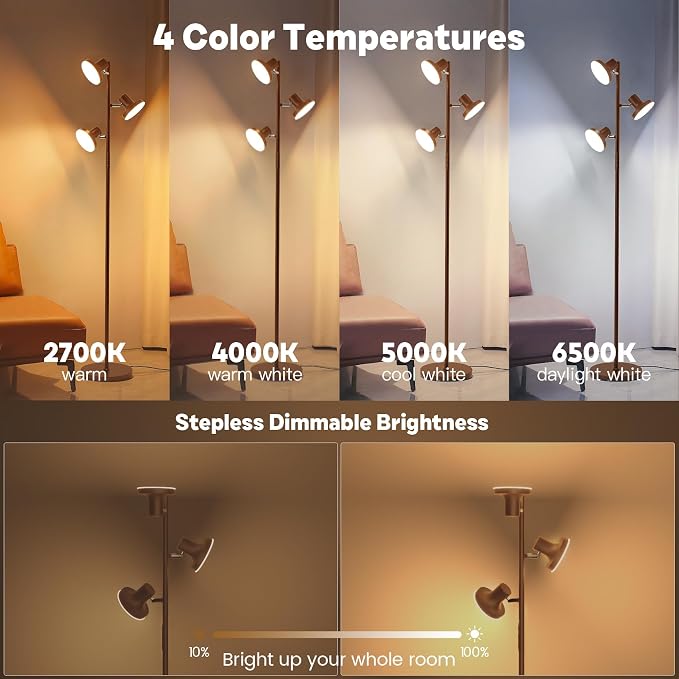 SIBRILLE 36W LED Tree Floor Lamp, Modern Dimmable Standing Lamp with Remote & Touch Control, 4 Color Temperatures, 3 Rotatable LED Light Floor Lamps for Living Room, Bedroom, Office
