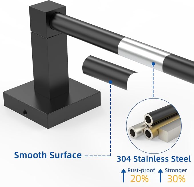 RUACQ Black Towel Bar 18 inch, 304 Stainless Steel Towel Racks for Bathroom Wall Mounted, Heavy Duty Bath Towel Rod with Square Base(Matte Black)