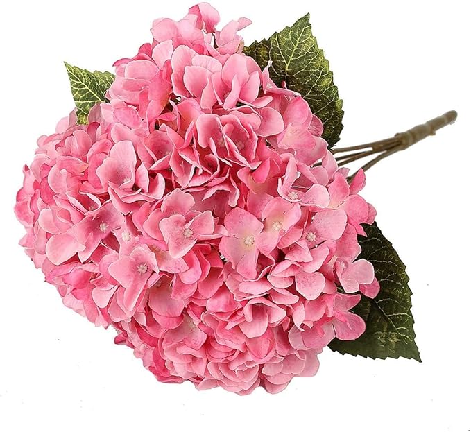 2Bouquets Artificial Fake Flowers Plants Silk Hydrangea Arrangements Wedding Bouquets Decorations Plastic Floral Home Kitchen Garden Party Festival Bar DIY (Pink, 5 Flower Heads)