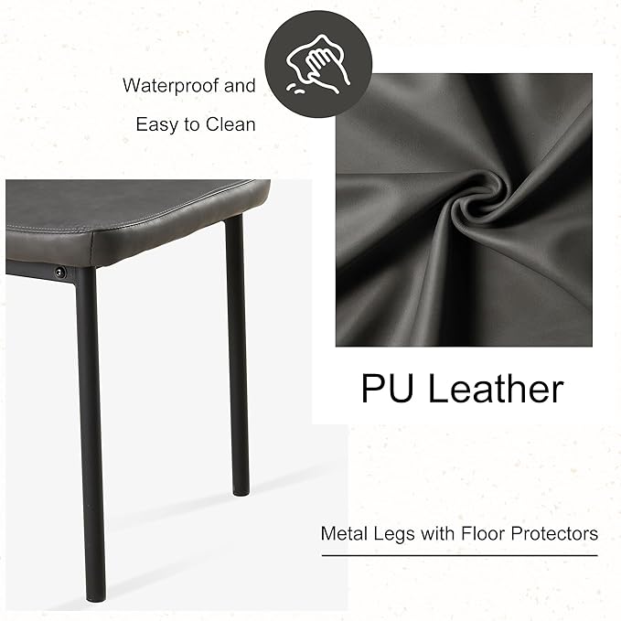 Dining Table Set for 4, 47" Wooden Round Kitchen Table with PU Leather Chairs for Kitchen Room and Small Spaces(Walnut Table + 4 Dakr Grey Chairs)
