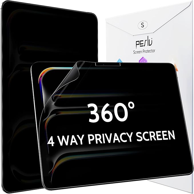 Peslv 360° Privacy Screen for iPad Pro 11 Inch M4/M5 [2024/2025 5th/6th Gen], Anti Glare Blue Light Spy Filter Private Cover, High Sensitive Bubble-Free Easy Install Black Security Protector