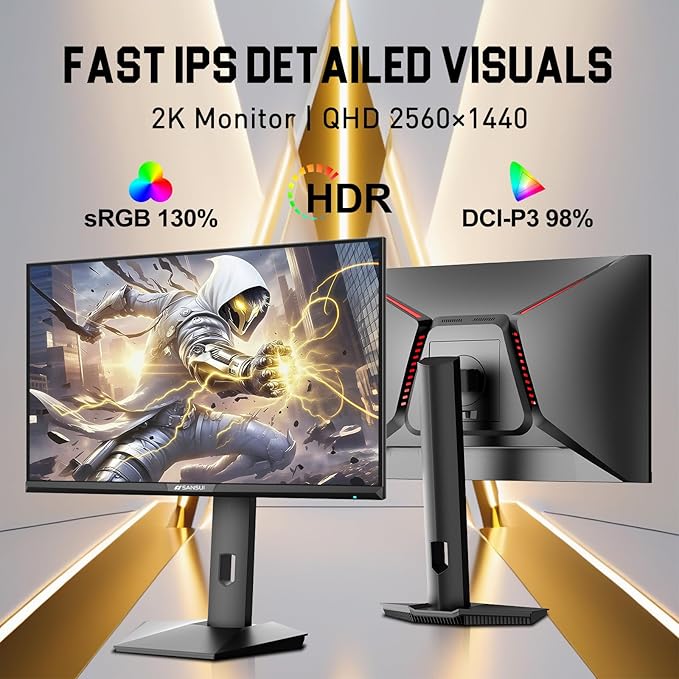 SANSUI 24.5 Inch QHD Gaming Monitor 300Hz, 1ms Fast IPS Computer Monitor, 2× HDMI 2.1 + 2× DP 1.4 Ports, 130% sRGB Eye Care VESA Support (DP Cable Included ES-G25F6Q Pro)