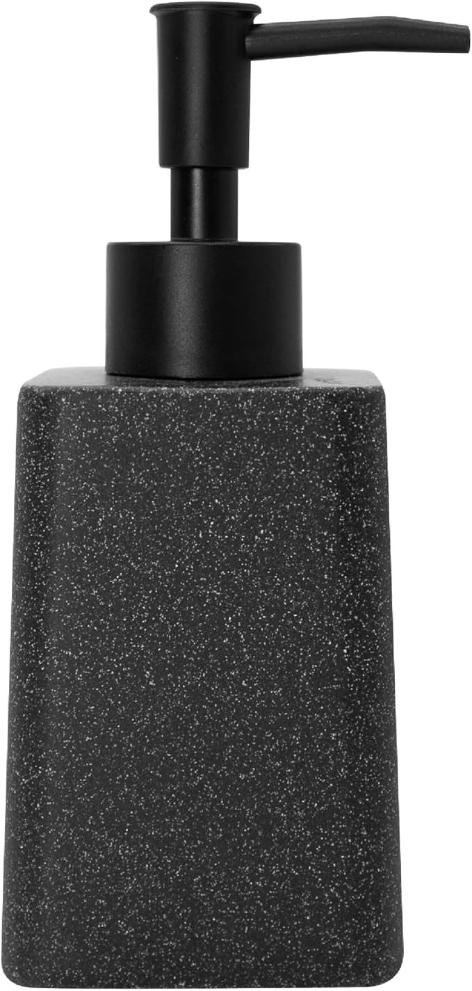 Bathroom & Kitchen Countertop Soap Dispenser, Modern Sandstone-Look Resin Bottle with ABS Pump, Durable Shatter-Resistant 8.5 oz Dispenser (Black)
