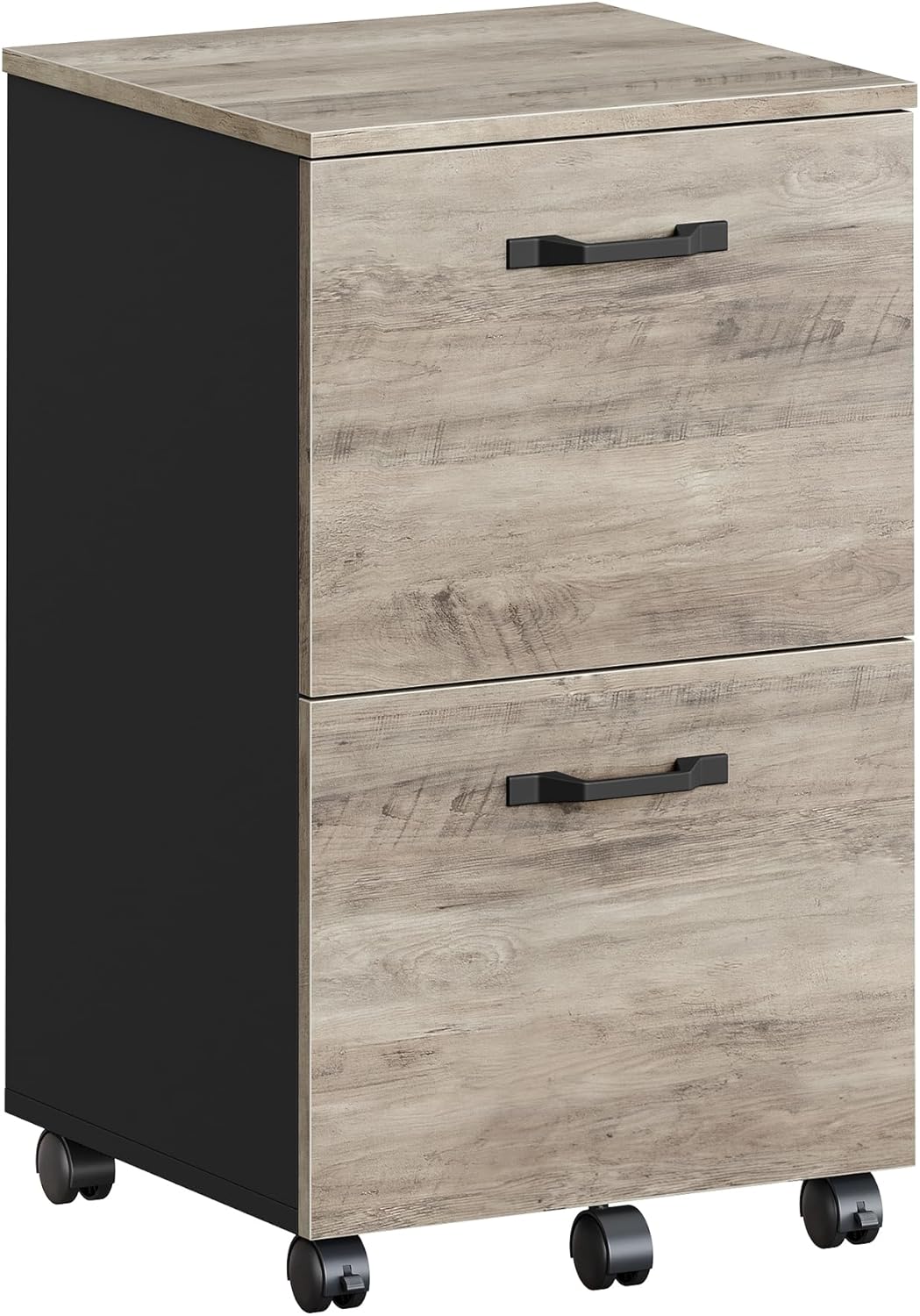 VASAGLE 2-Drawer File Cabinet - Compact Rolling Filing Cabinet for Home Office | A4 & Letter Size, Heather Greige & Ink Black, 15.7 x 16.5 x 27.6 Inches