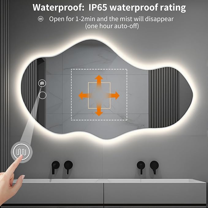 Modern Irregular LED Bathroom Mirror with Lights, Asymmetrical Frameless Smart Lighted Wall Mirror for Living Room Entryway, Large Decorative Makeup Vanity Mirror with Touch Switch(31.5″x55.1″)