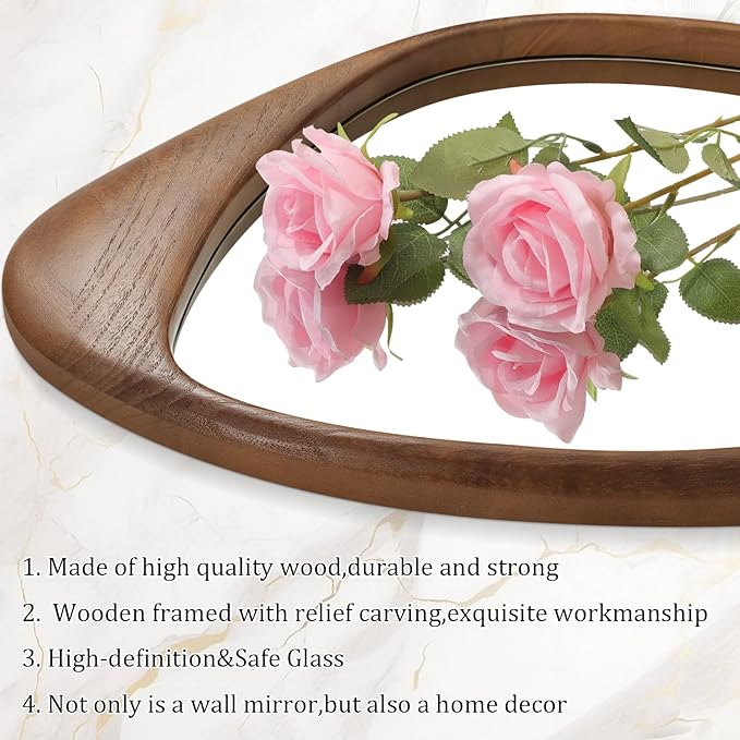 AAZZKANG Asymmetrical Wall Mirror Large 24"x16" Retro Irregular Vanity Mirrors Decorative for Bathroom Bedroom Living Room Hallway Brown