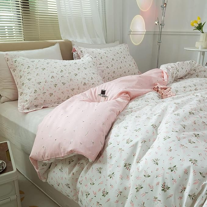 Floral Comforter Set Queen Soft Bedding Comforter Set 3 Pieces Garden Style Pink Flower Print Botanical Flowers Comforter Set for All Seasons 1 Comforter and 2 Pillowcases (Floral, Queen)