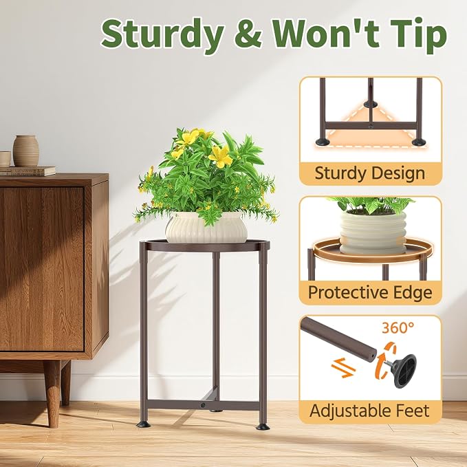 LASZOLA Metal Large Plant Stand for Indoor Plants, Morden Corner Plant Holder Rack, Sturdy Vertical Single Flower Shelf for Living Room Bedroom Patio Garden Balcony, Bronze