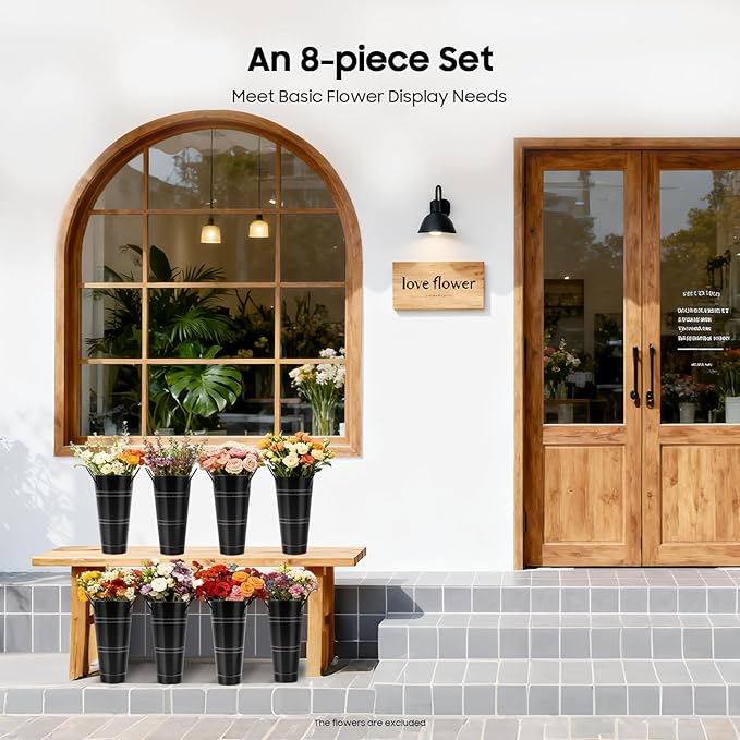 8Pcs Flower Bucket, 10.04In Tall Galvanized Metal Buckets with Handles, Vintage Metal Vases, Flower Vases for Bouquet, Floor Standing Floral Buckets for Home Décor, Home Décor
