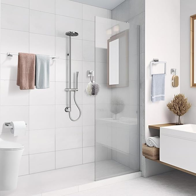 TQKAG 5-Piece Bathroom Hardware Set Brushed Nickel Classic Wall Mounted SUS304 Stainless Steel Bathroom Accessories Set 23.6" Towel Rack for Bathroom, Brushed Nickel