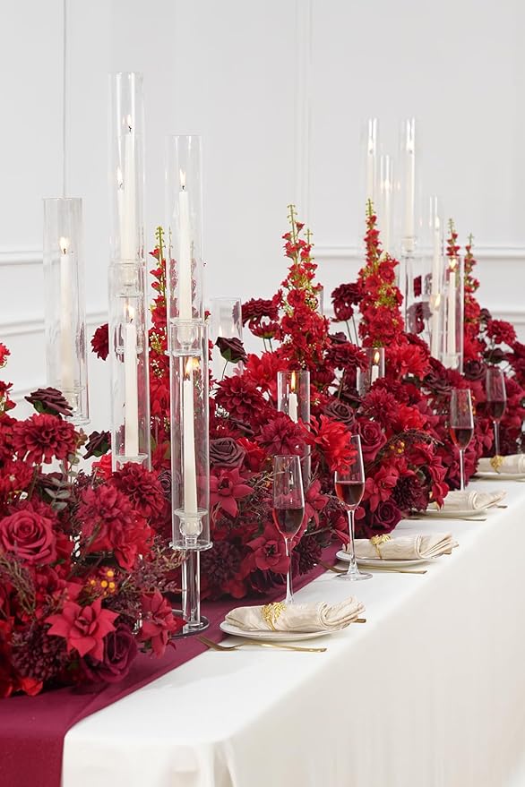 2pcs 19inch Red Free Standing Flowers Ball Bouquet Artificial Rose Arrangements Balls for Wedding Centerpieces Tables Chair Aisle Runner Flowers Decorations