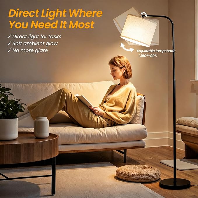 Floor Lamp for Living Room and Bedroom - Modern Standing Lamps Tall with Dimmable LED Bulb and Remote Control - Black Stand Arc Light With Shade for Reading Home Decor Corner and office（Black）