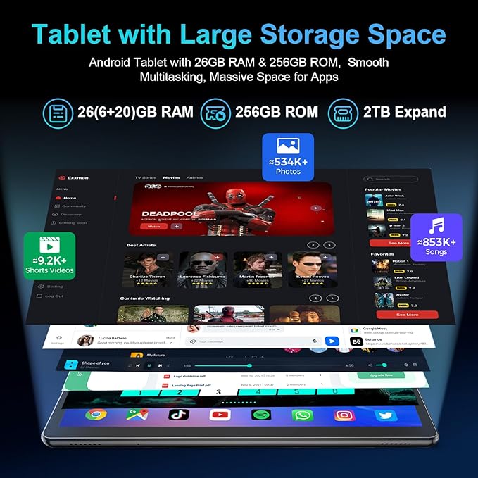 PYNAREL Android Tablet with Keyboard, 26GB+256GB, 2TB Expand, Android 15 Tablet 10 inch with Octa-Core, 8000mAh, 5G WiFi, BT5.0, Widevine L1, Split Screen, Case, Mouse, Stylus(Pink Case)