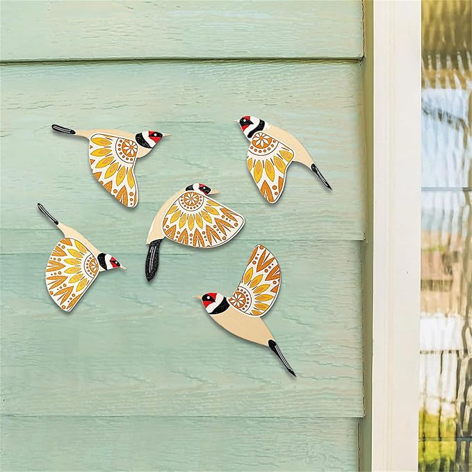 jiingekk Scandinavian Farmhouses Wooden Bird Wall Decorations 5Pcs Handcrafted Set For Home Decors Bird Enthusiast Giving