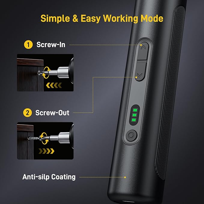 MrToNo Electric Screwdriver, Cordless Screwdriver Set, Power Screwdriver Set, 3 Torque Settings, 1500mAh Battery, 33 Magnetic Bits, LED Light, Rechargeable Tool for Furniture, DIY, Household Repair