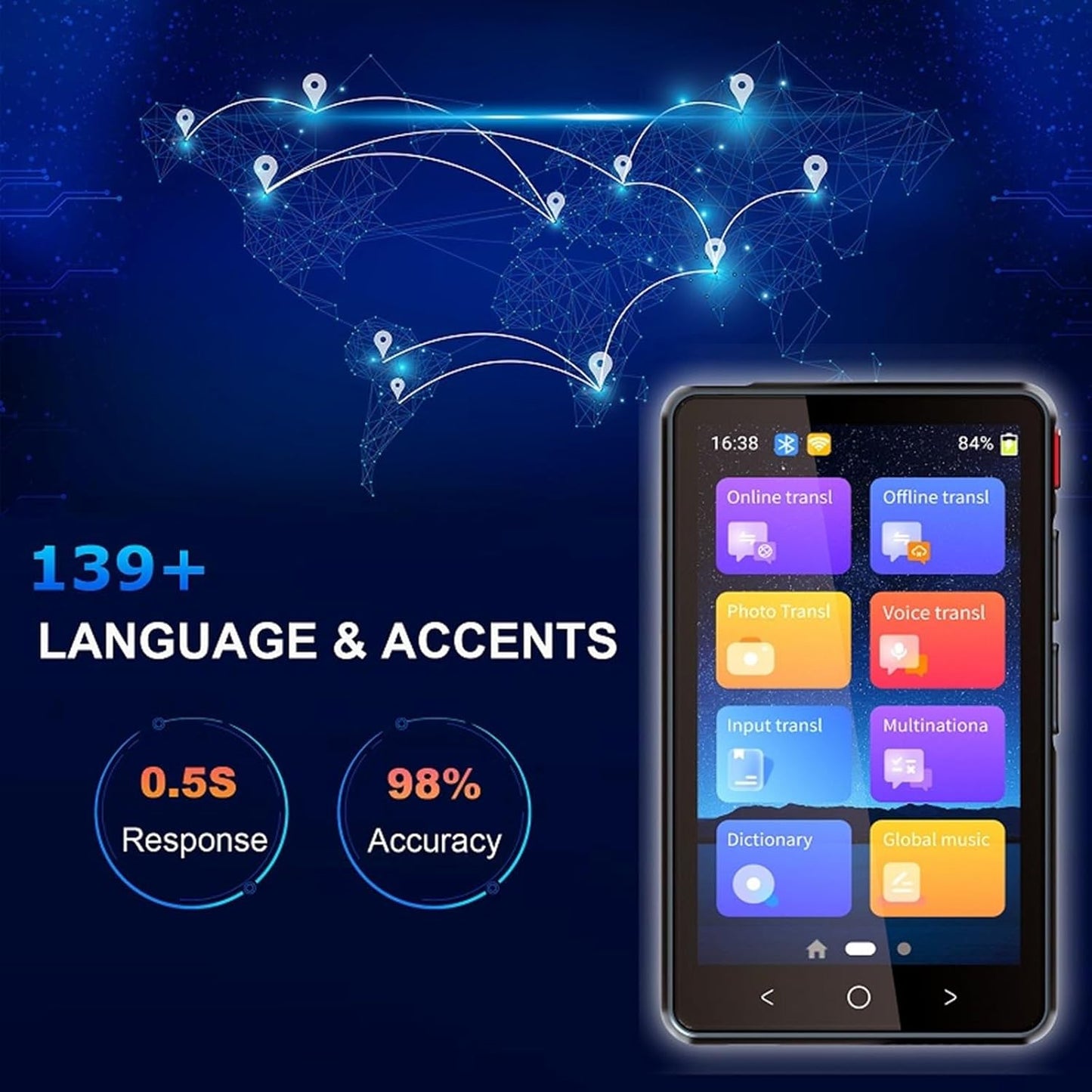 Skiennix Language Translator Device - Two-Way AI Voice Translation, 139+ Languages, 4" HD Offline/Photo Support
