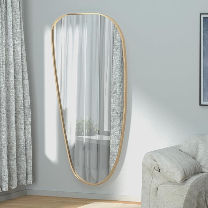 47"x22" Irregular Wall Mirror Gold Asymmetrical Shaped Aluminum Alloy Framed Mirror for Living Room Bathroom Bedroom Entryway Fireplace
