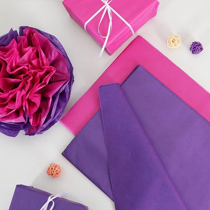 BEISHIDA 100 Sheets Violet Tissue Paper Bulk, Wrapping Tissue Paper for Gift Bags, 14 x 20 Inch Gift Wrap for Halloween Wedding Graduation DIY Crafts Holiday Flowers