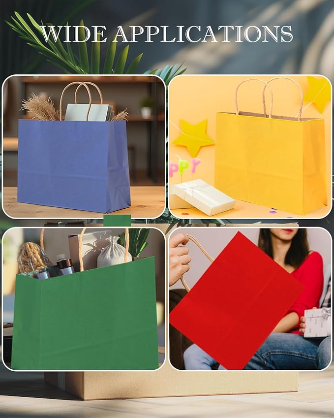 qiqee 13"x4.5"x10" Large Gift Bag with Handles Bulk 60PCS Gift Paper Bags 16 Different Senior Color Bags Multiple Uses (Wide Large)