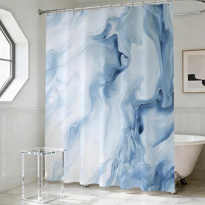 Mocsicka Shower Curtains for Bathroom, Blue Marble Shower Curtain for Bathroom, Abstract Blue and White Shower Curtain Modern Art Decor Waterproof Bath Curtain for Modern Bath Decor, 72 X 72 Inch
