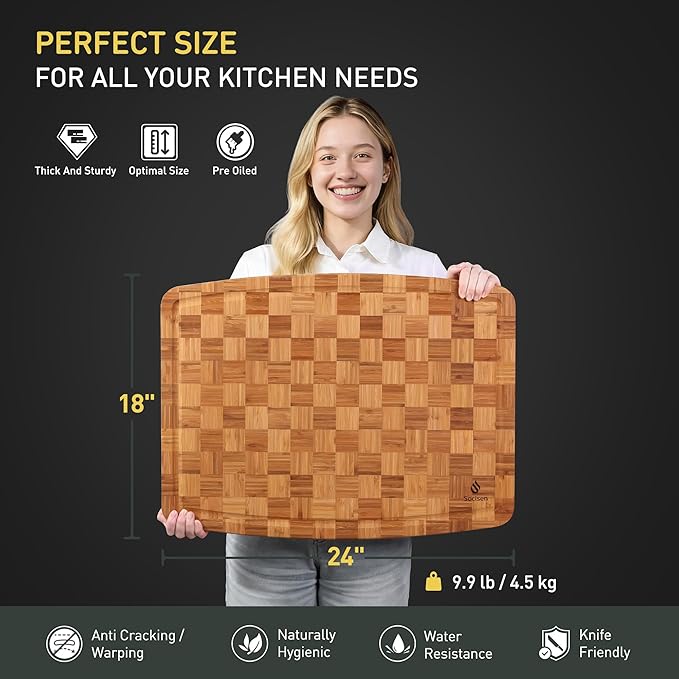 Extra Large Bamboo Cutting Board with Non Slip Feet and Over Sink Butcher Block Chopping Board Nice Solid Thick Wooden Juice Groove Big Xl XXl xlarge Kitchen Counter Organic Best Hardwood