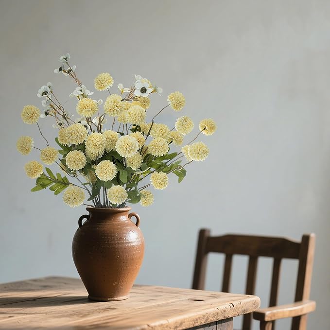8PCS 20.5In Yellow Fake Flowers Artificial Chrysanthemum Faux Mums Matching 2PCS White Daisy Faux Flowers for Vase Fall Long Stems Flower Silk Flower for Home Decor Wedding Decor (No Vase)